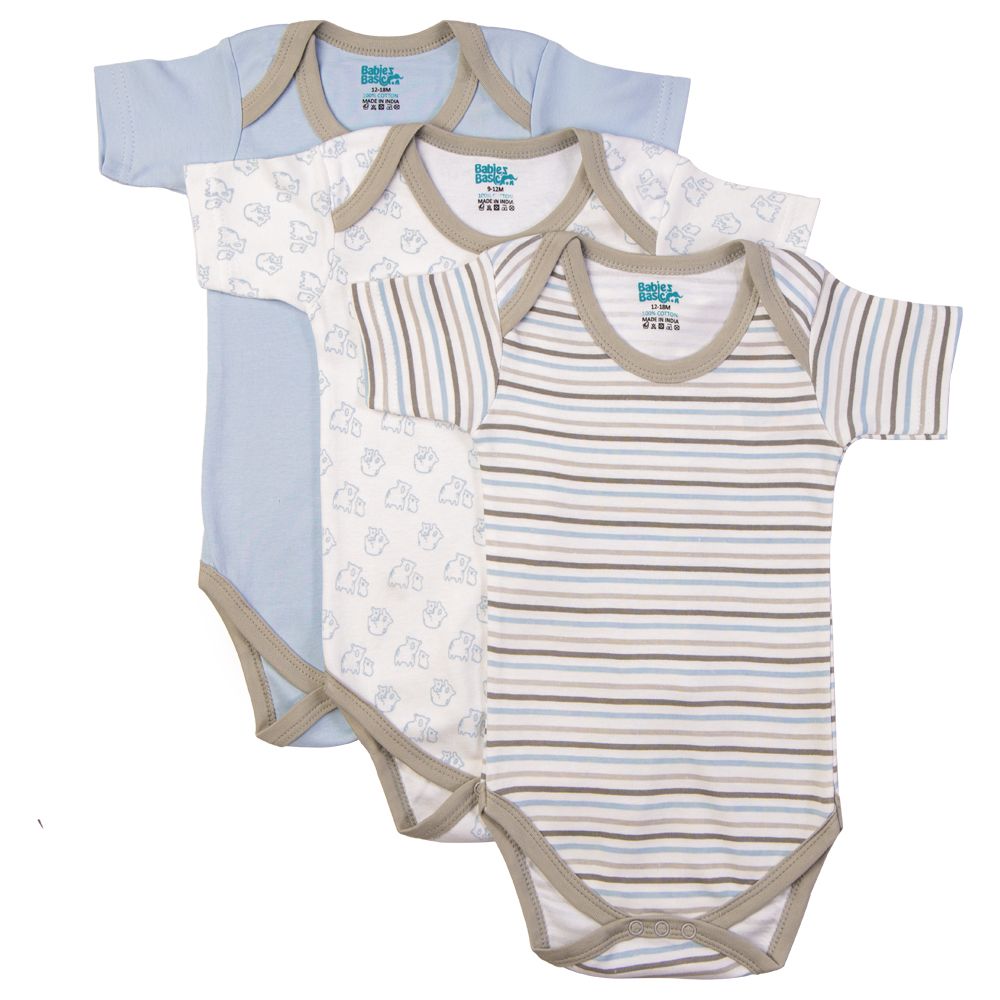 Babies Basic - 3pc-Set - Printed Short Sleeves Romper