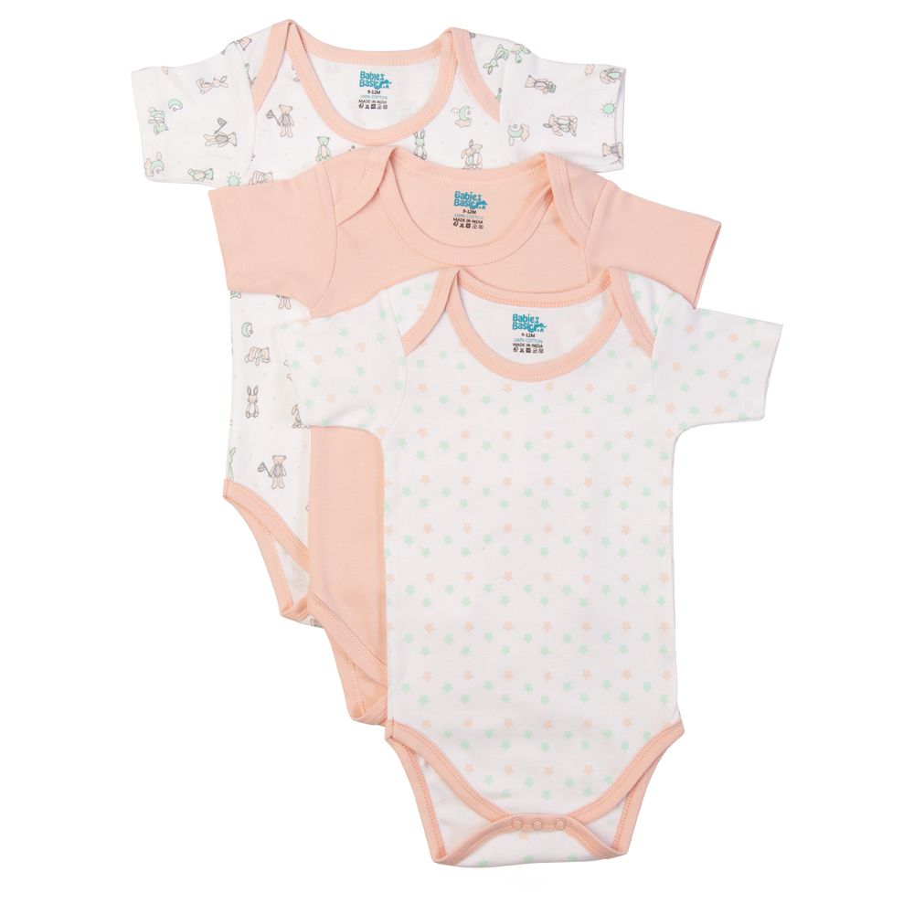 Babies Basic - 3pc-Set - Girls Printed Short Sleeves Romper