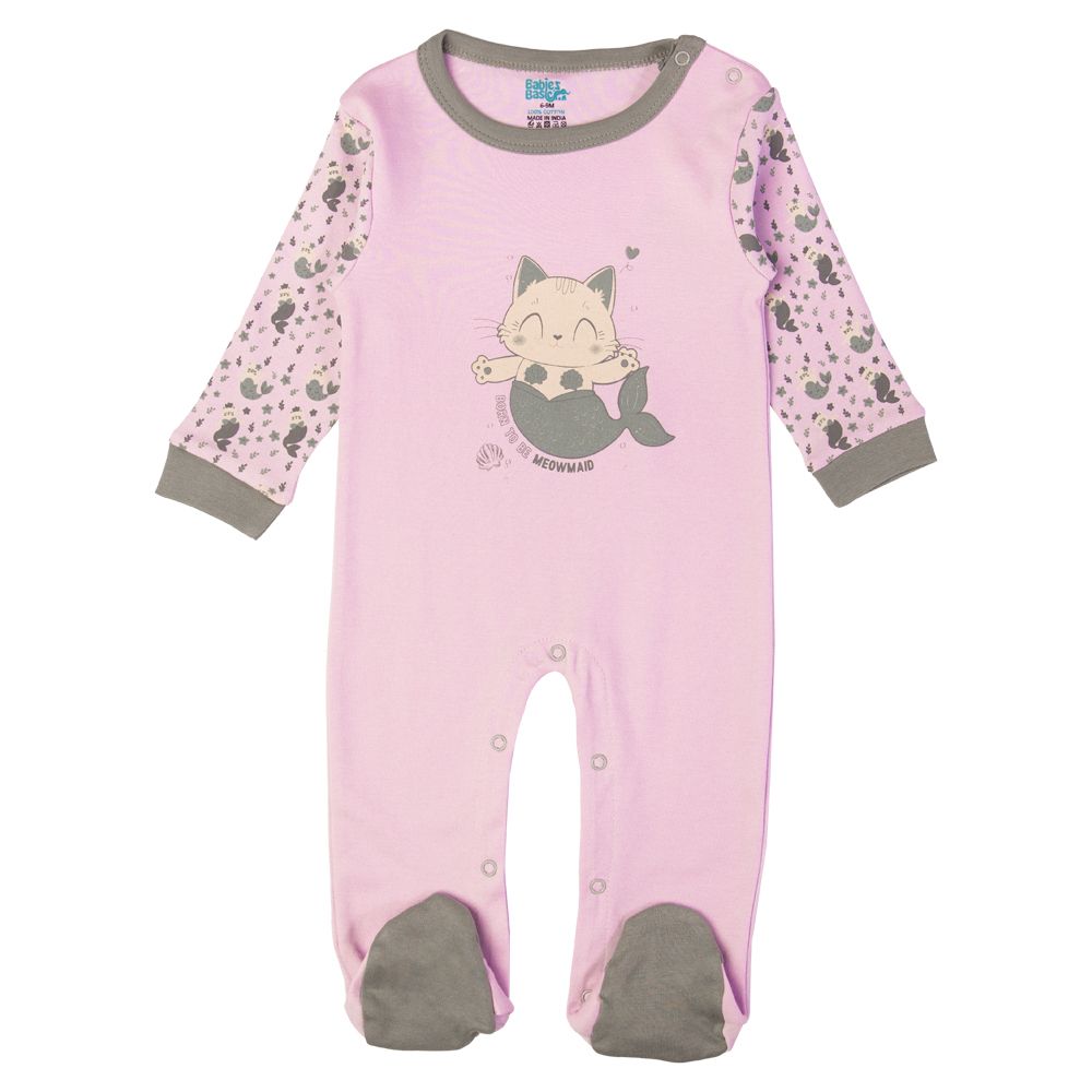 Babies Basic - Printed Long Sleeves Jumpsuit/Romper - Mauve