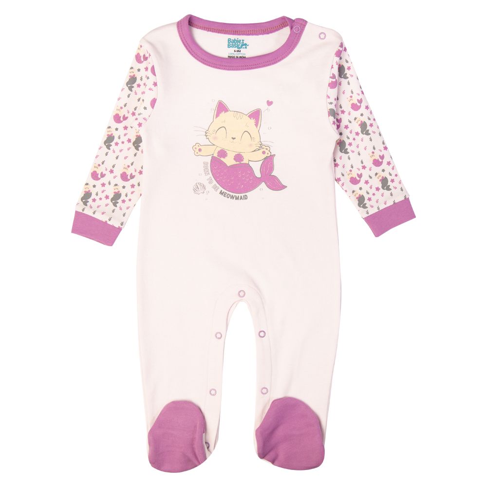 Babies Basic - Printed Long Sleeves Jumpsuit/Romper - Pink