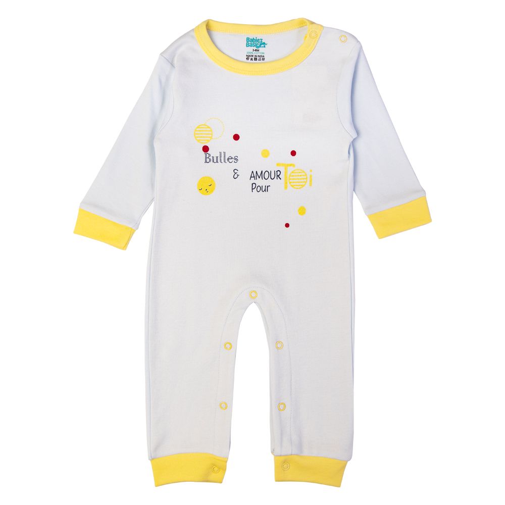 Babies Basic - Printed Long Sleeves Jumpsuit/Romper - Sky Blue/Yellow