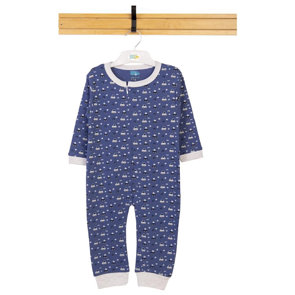 Babies Basic - Printed Long Sleeves Jumpsuit - Airforce Blue