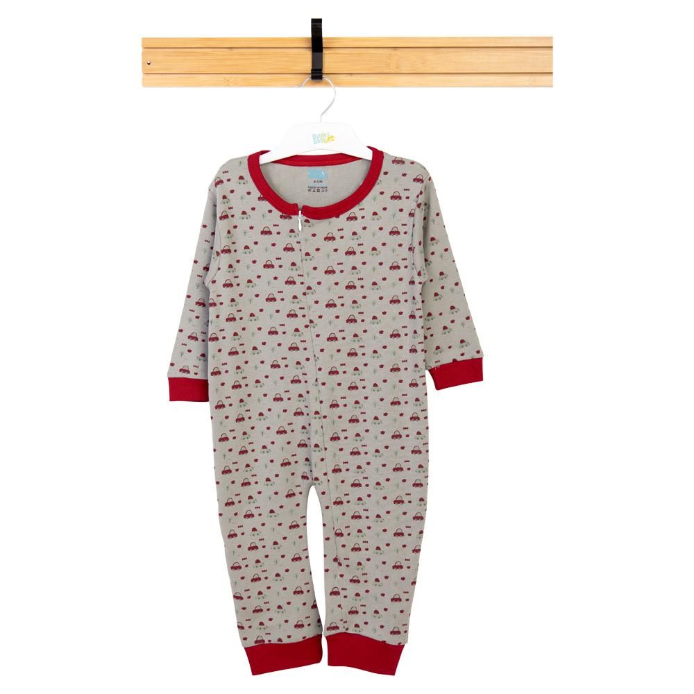 Babies Basic - Printed Long Sleeves Romper - Grey/Red