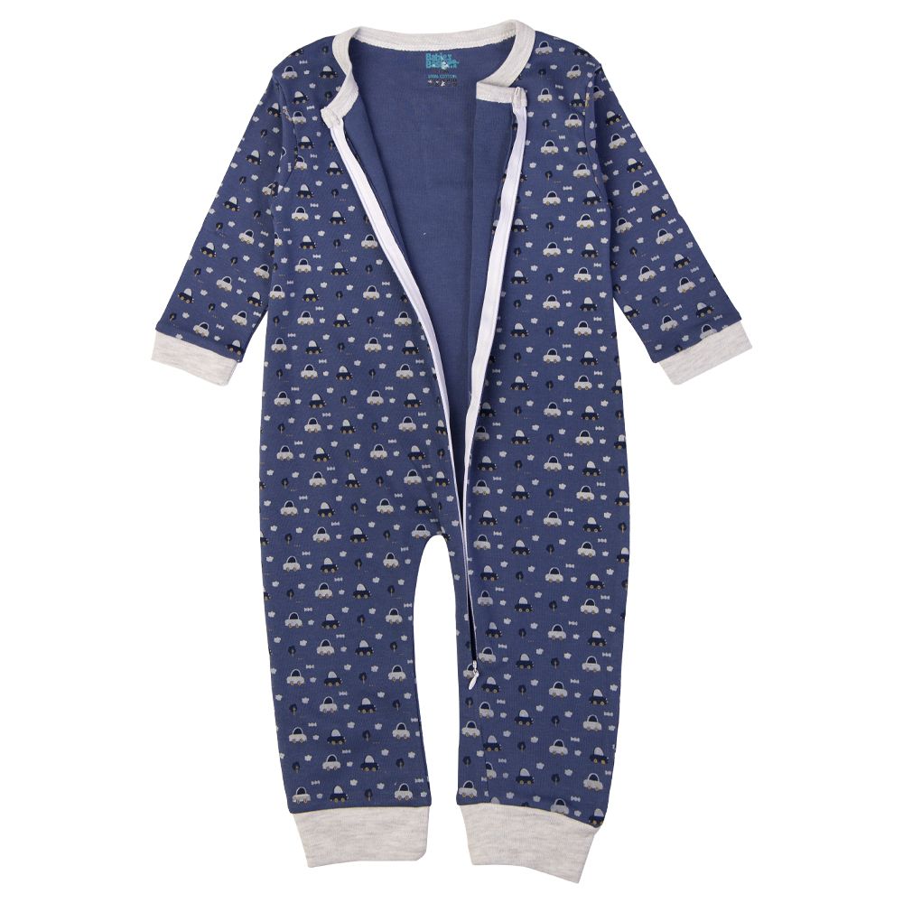 Babies Basic - Printed Long Sleeves Jumpsuit - Airforce Blue