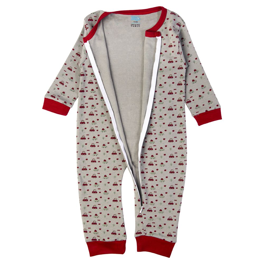 Babies Basic - Printed Long Sleeves Romper - Grey/Red