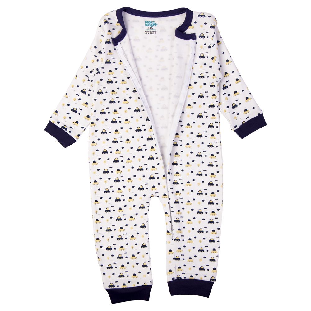 Babies Basic - Printed Long Sleeves Sleepsuit - White