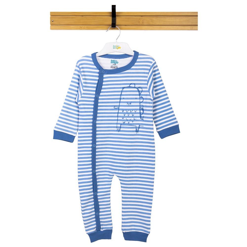 Babies Basic - Printed Long Sleeves Jumpsuit - Blue