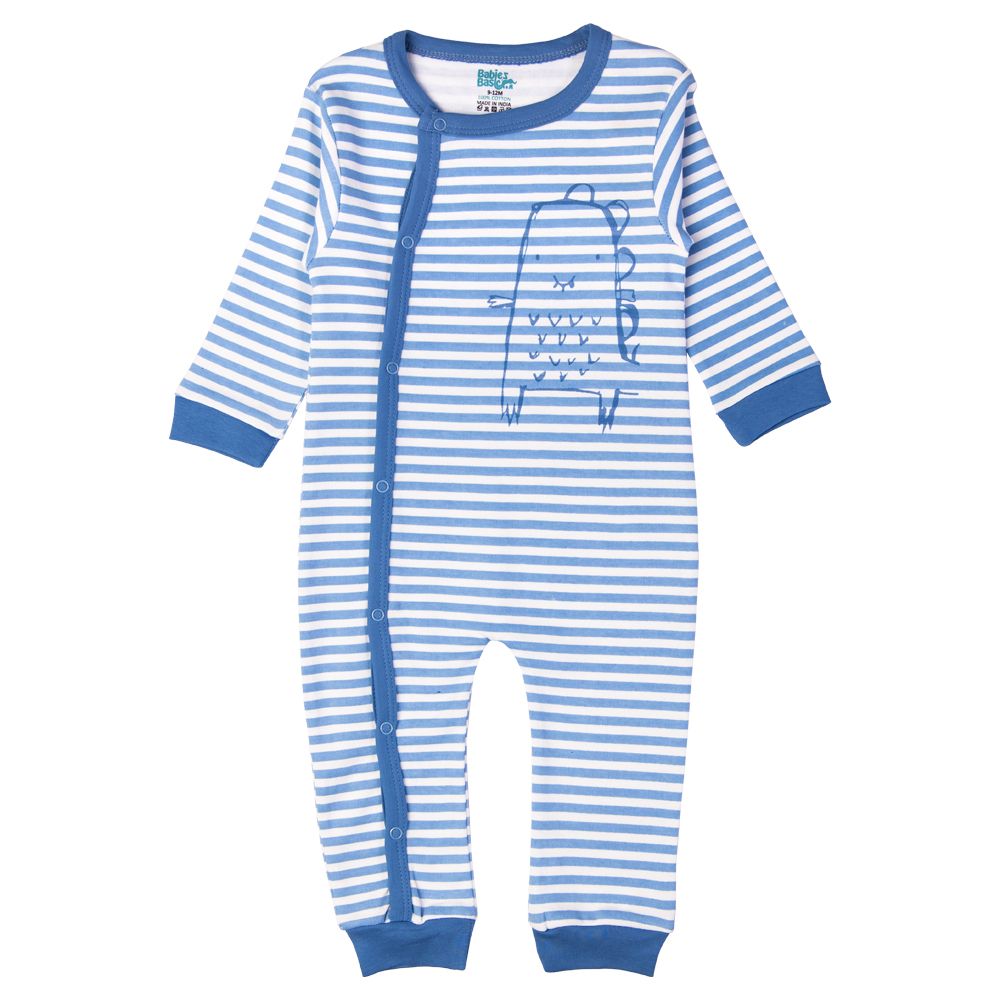 Babies Basic - Printed Long Sleeves Jumpsuit - Blue