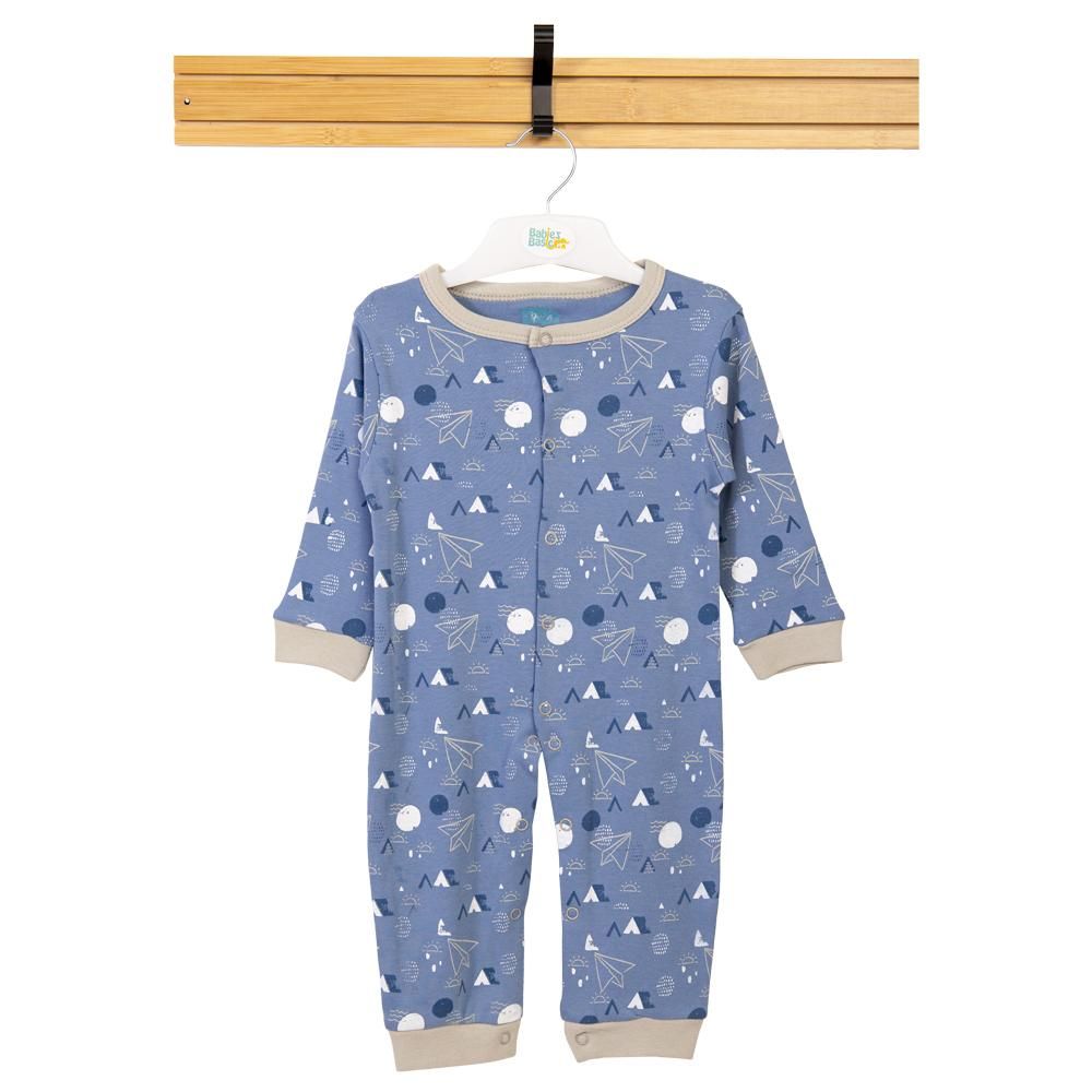 Babies Basic - Printed Long Sleeves Jumpsuit - Dark Sky Blue