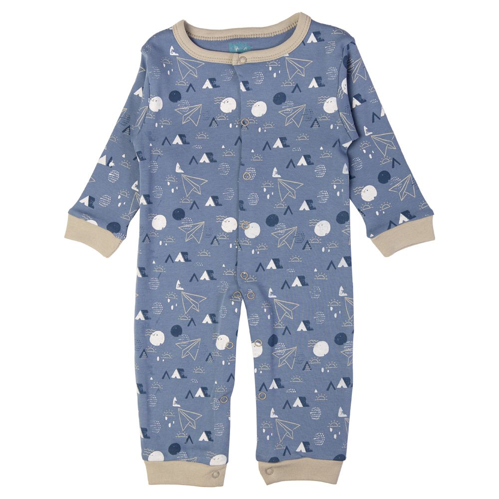 Babies Basic - Printed Long Sleeves Jumpsuit - Dark Sky Blue