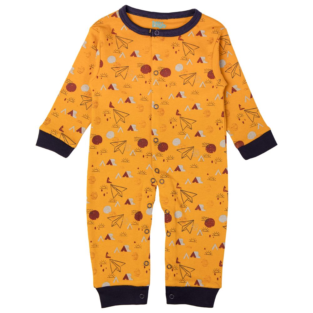 Babies Basic - Printed Long Sleeves Jumpsuit/Romper/Sleepsuit - Mustard