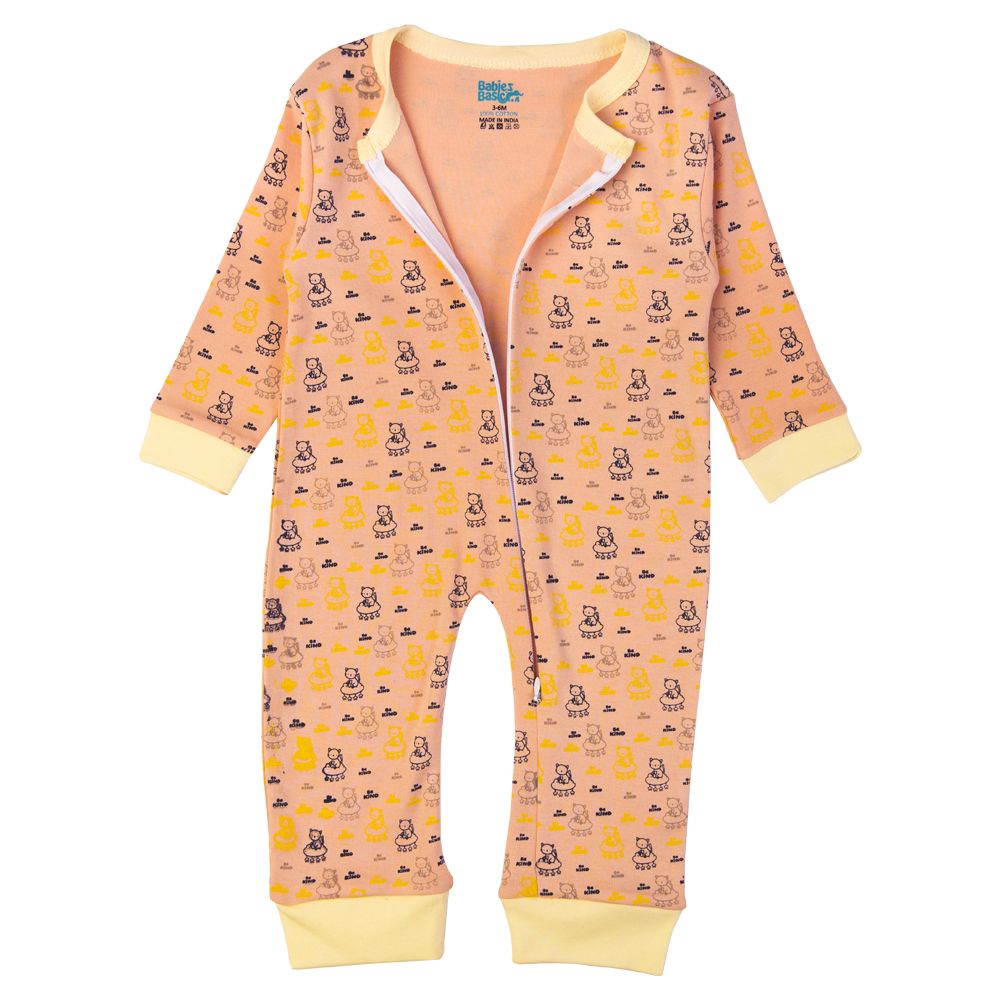 Babies Basic - Printed Romper/Sleepsuit - Peach