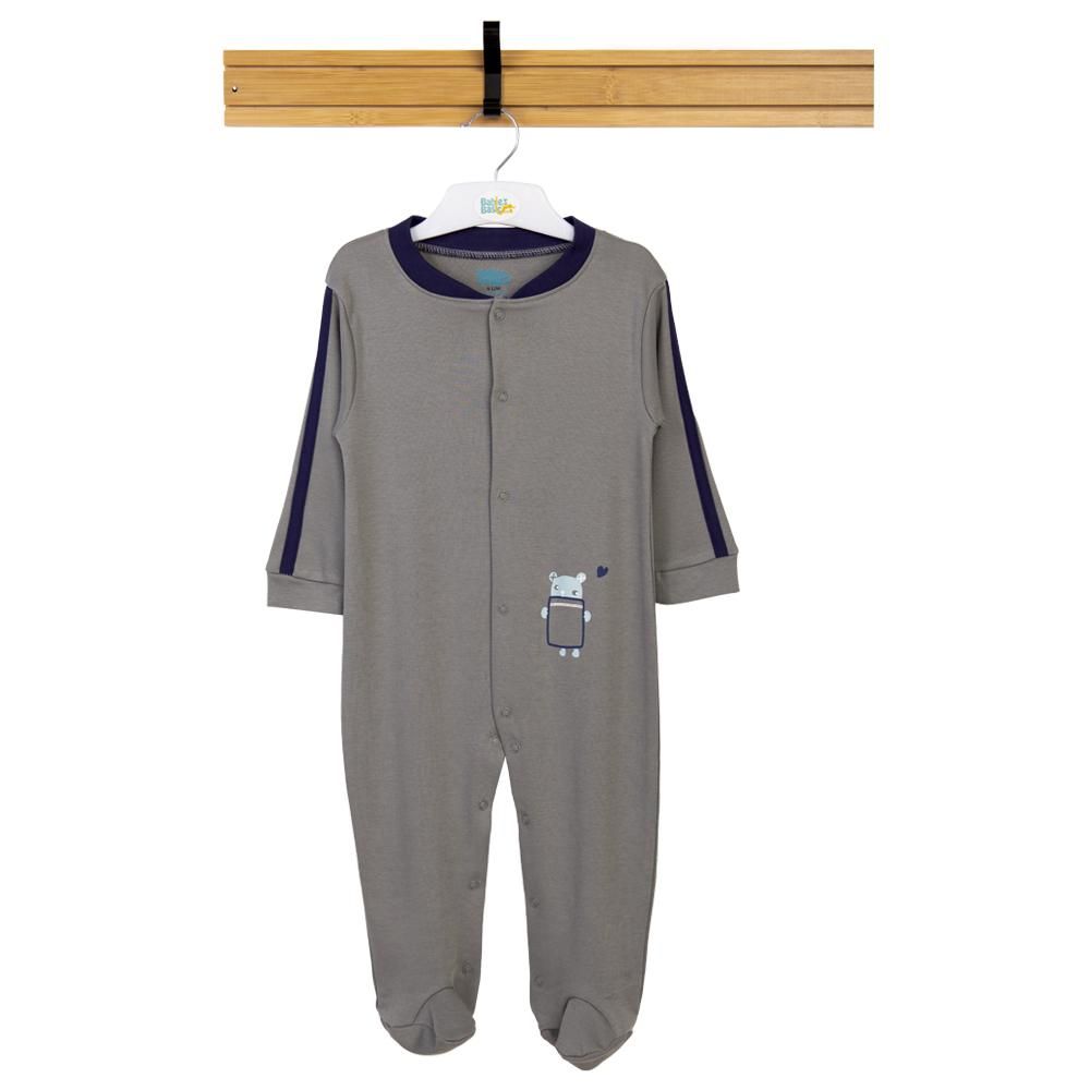 Babies Basic - Printed Long Sleeves Romper/Sleepsuit - Grey/Black