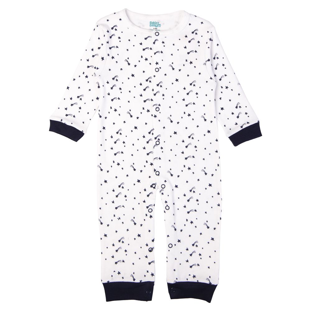 Babies Basic - Printed Long Sleeves Jumpsuit/Romper - White