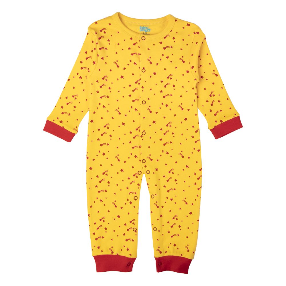 Babies Basic - Printed Long Sleeves Jumpsuit/Romper/Sleepsuit - Yellow/Red