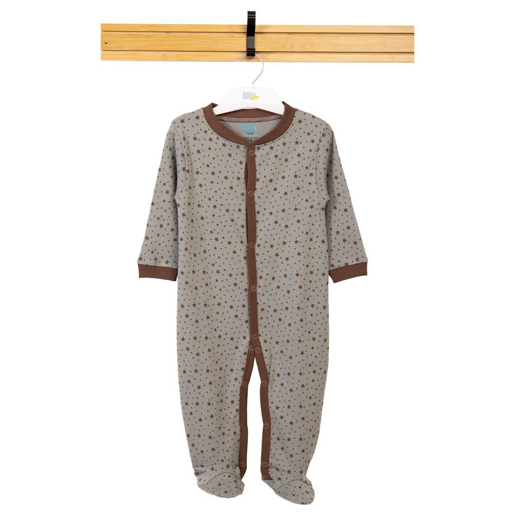 Babies Basic - Printed Long Sleeves Jumpsuit/Romper/Sleepsuit - Grey/Brown