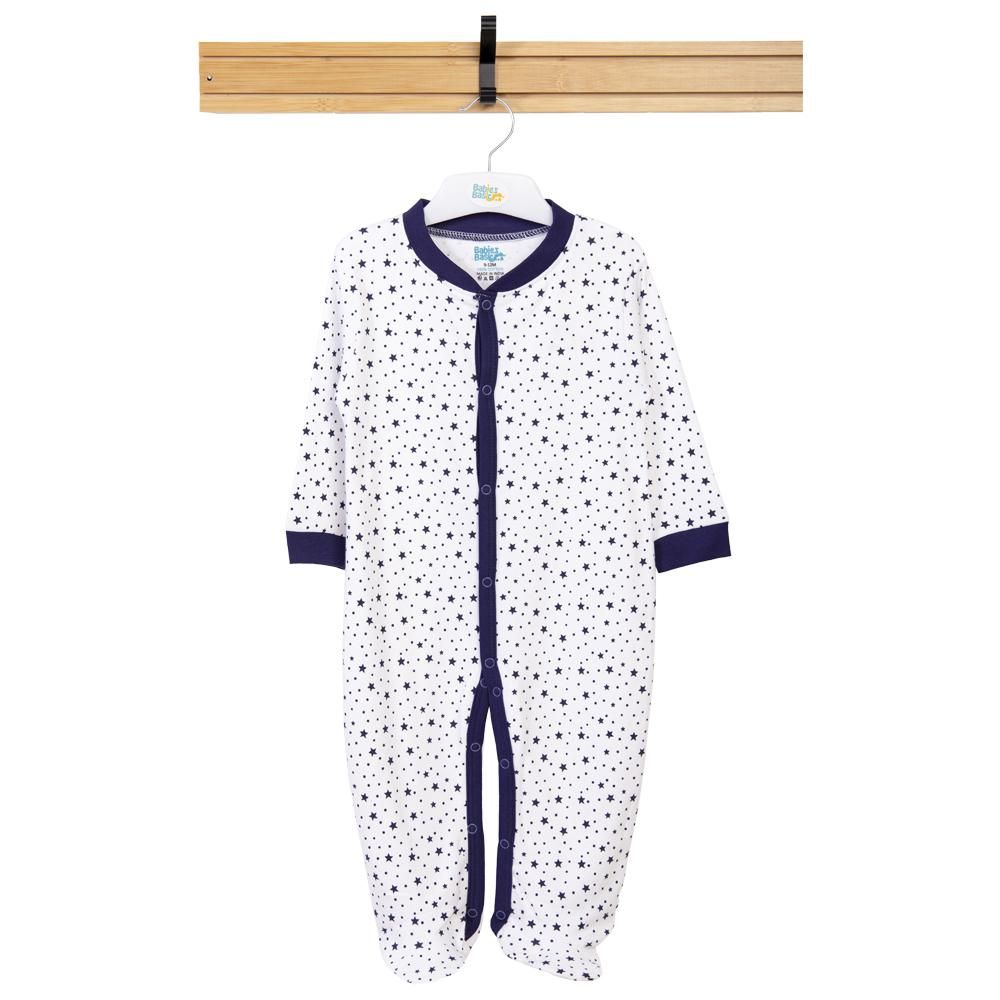 Babies Basic - Printed Long Sleeves Romper/Sleepsuit - White