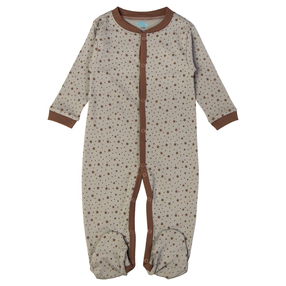 Babies Basic - Printed Long Sleeves Jumpsuit/Romper/Sleepsuit - Grey/Brown