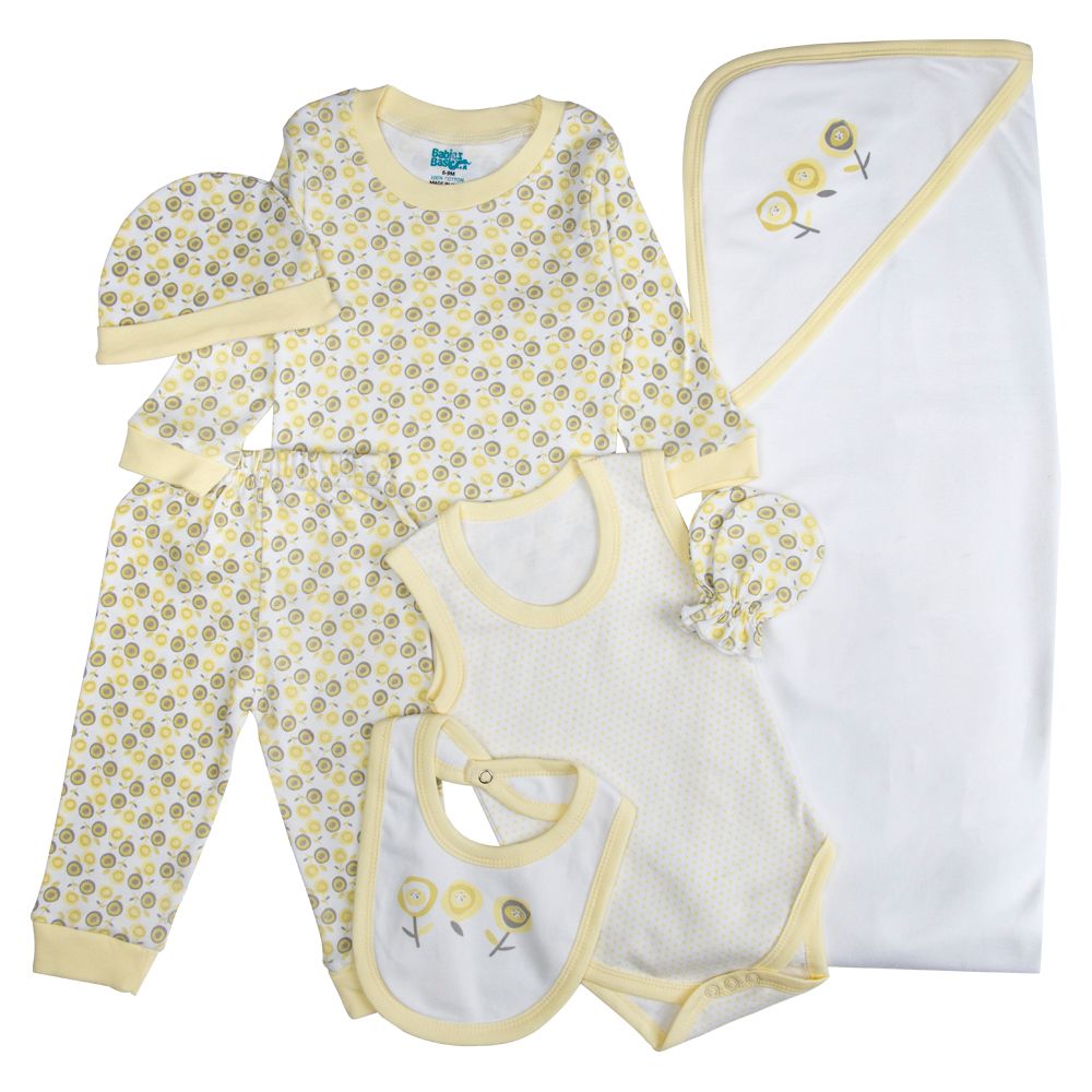 Babies Basic - 7pc-Set - Baby Cotton Gift Set - Flower - Lemon