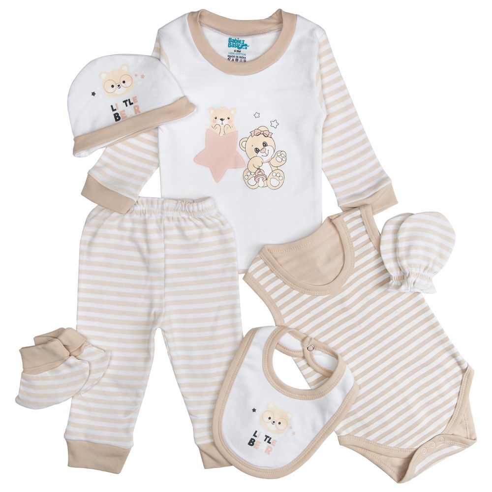 Babies Basic - 7pc-Set - Bear Printed Matching Set - Brown