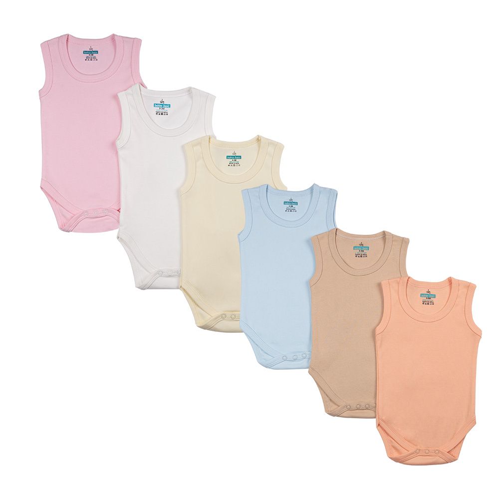 Babies Basic - Cotton SleeveLess Romper/Bodysuit - 6pcs