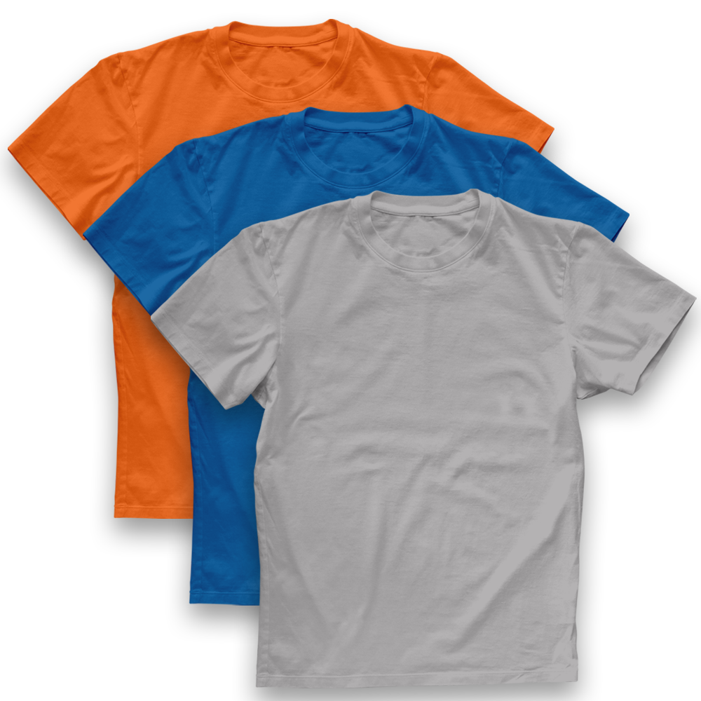 Twinkle Hands - 3pc-Set - Short Sleeves Cotton T-Shirt - Grey/Blue/Orange