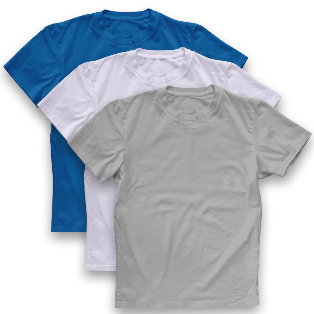 Twinkle Hands - 3pc-Set - Short Sleeves Cotton T-Shirt - Grey/White/Blue