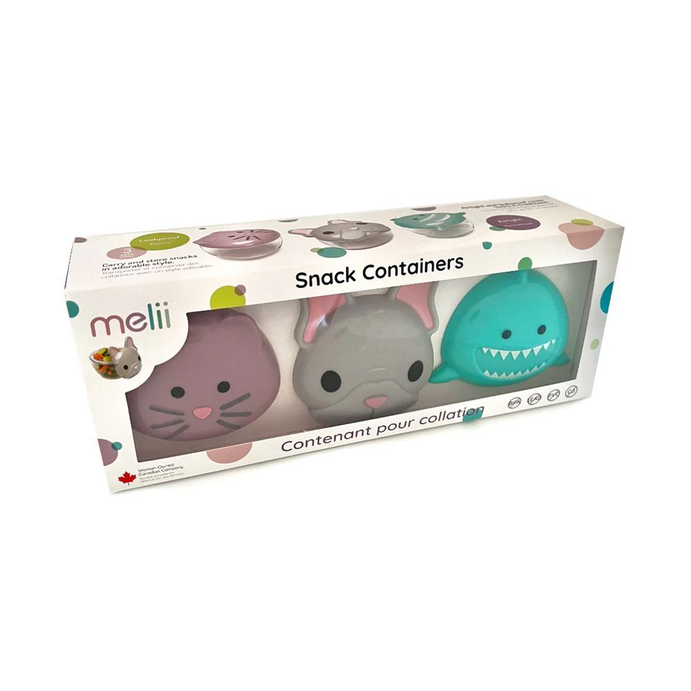 Melii - Snack Container With Pctg Base 232ml - Pack of 3 - Bulldog, Shark, & Cat