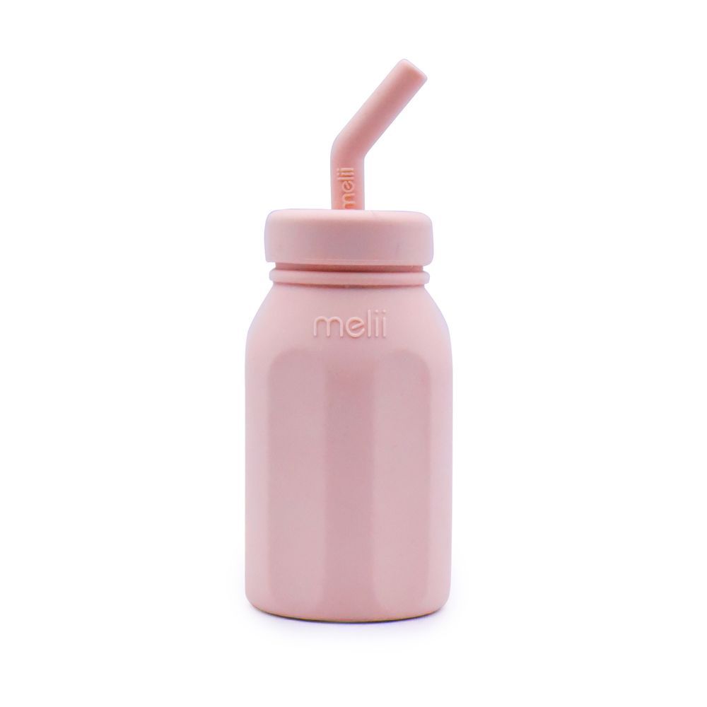 Melii - Silicone Water Bottle With Straw - Pink - 230ml