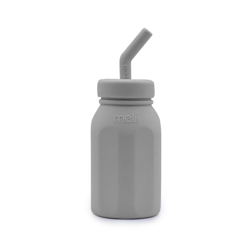 Melii - Silicone Water Bottle With Straw 230ml - Grey