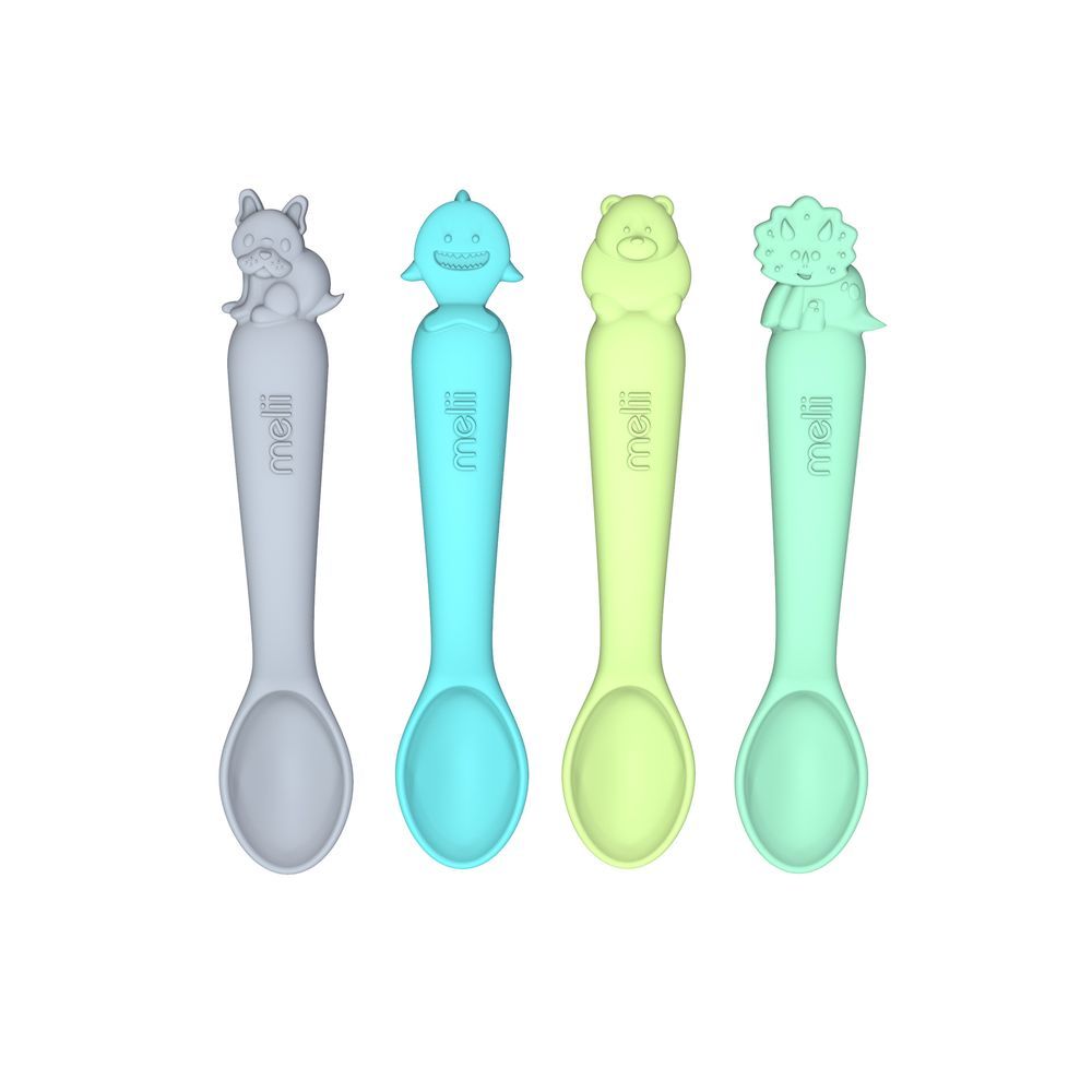 Melii - Silicone Spoons Set - 4 Pcs - Shark/Dino/Dog/Bear