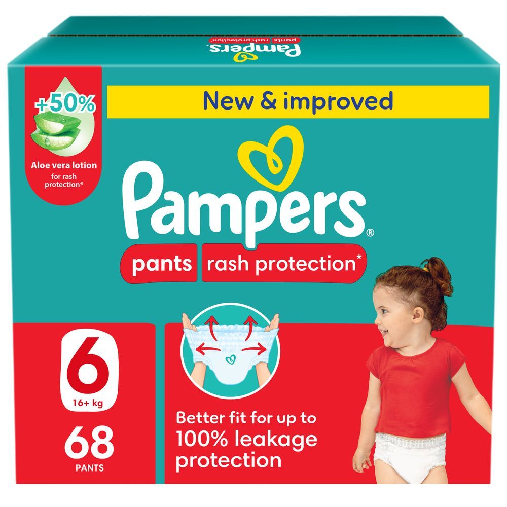 Pampers - Rash Protection Diapers Pants With Aloe Vera - Size 6 - 16-21kg - 68 Pcs