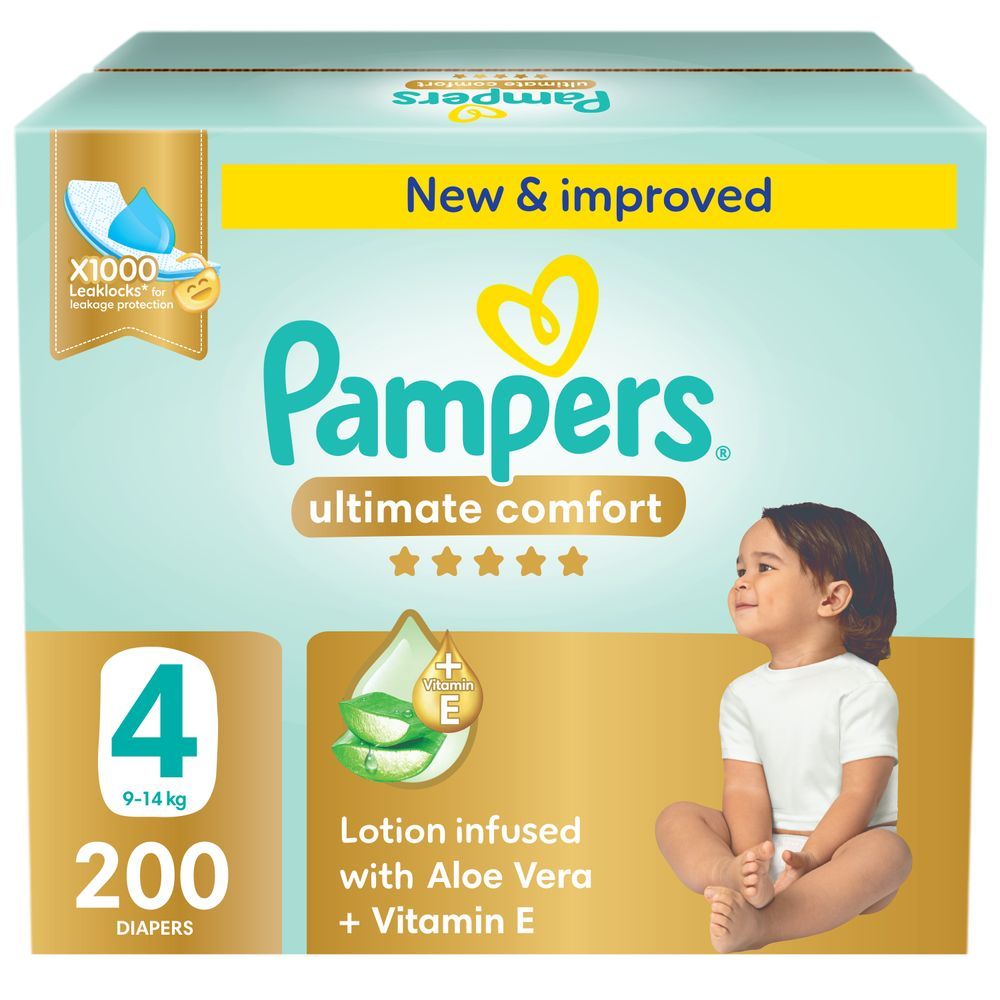 Pampers - Ultimate Comfort Taped Diapers - Giant Saving Box - Size 4 - 9-14 kg - 200 Pcs