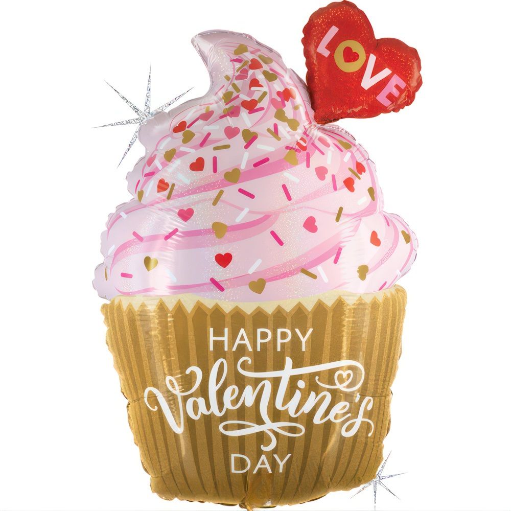 Betallic Balloon Co - Valentine Golden Cupcake Foil Balloon 1pc - 22 Inch