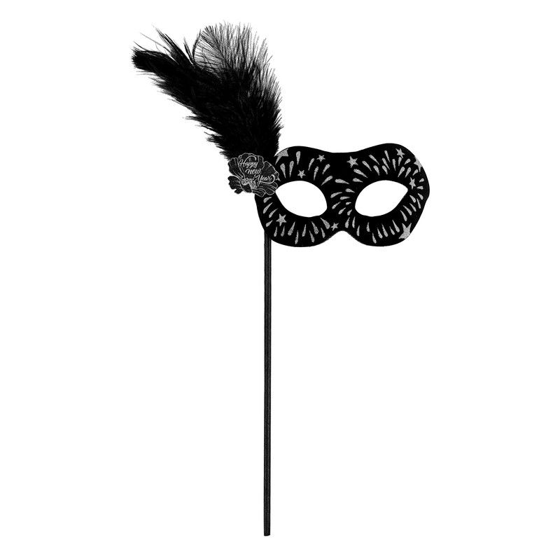 Party Magic - Glittered Eye Mask W/ Feather & Stick - Silver Stars