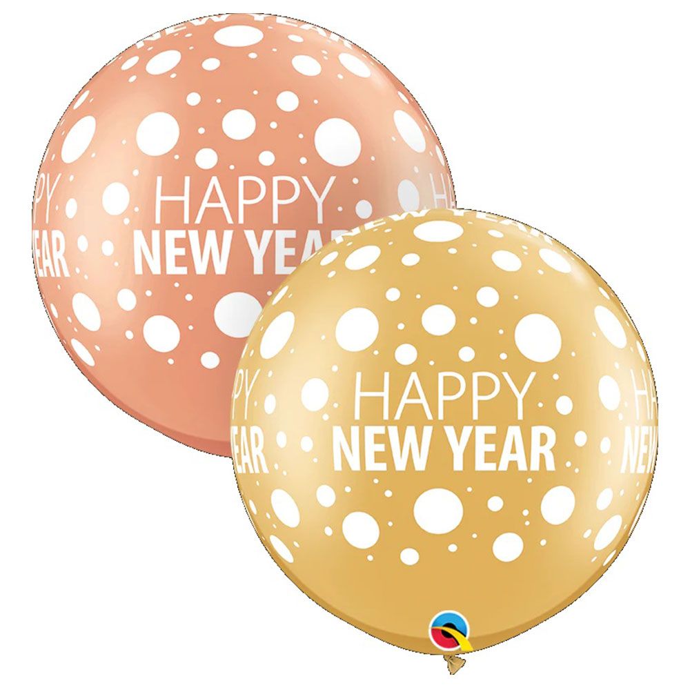 Qualatex - Happy New Year Dots Latex Balloons - 30 Inches - Pack of 2