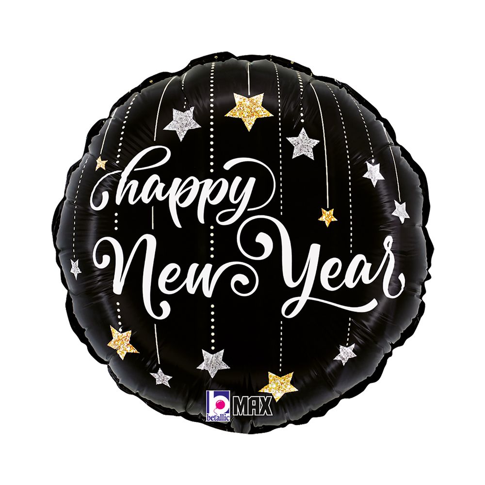 Betallic Balloon Co - New Year Sparkling Stars Foil Balloon - 18 Inch