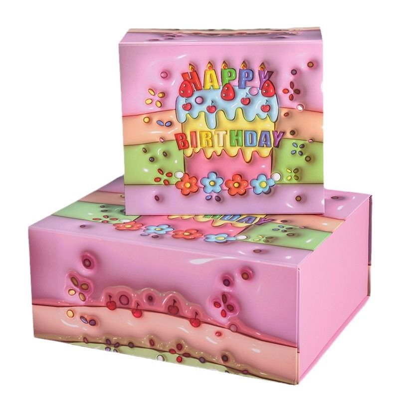 Y-PaperCo. - 3D Rainbow Cake Happy Birthday Day Gift Box - Medium 24x21x11cm