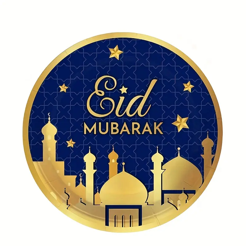 Long Sun - Eid Mubarak Large Plates 8pcs - Blue & Gold