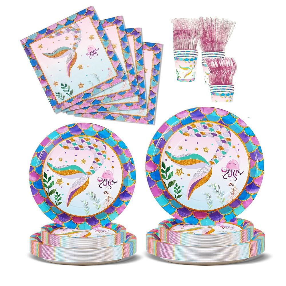 Long Sun - Mermaid Themed Party Tableware Set - 68pcs