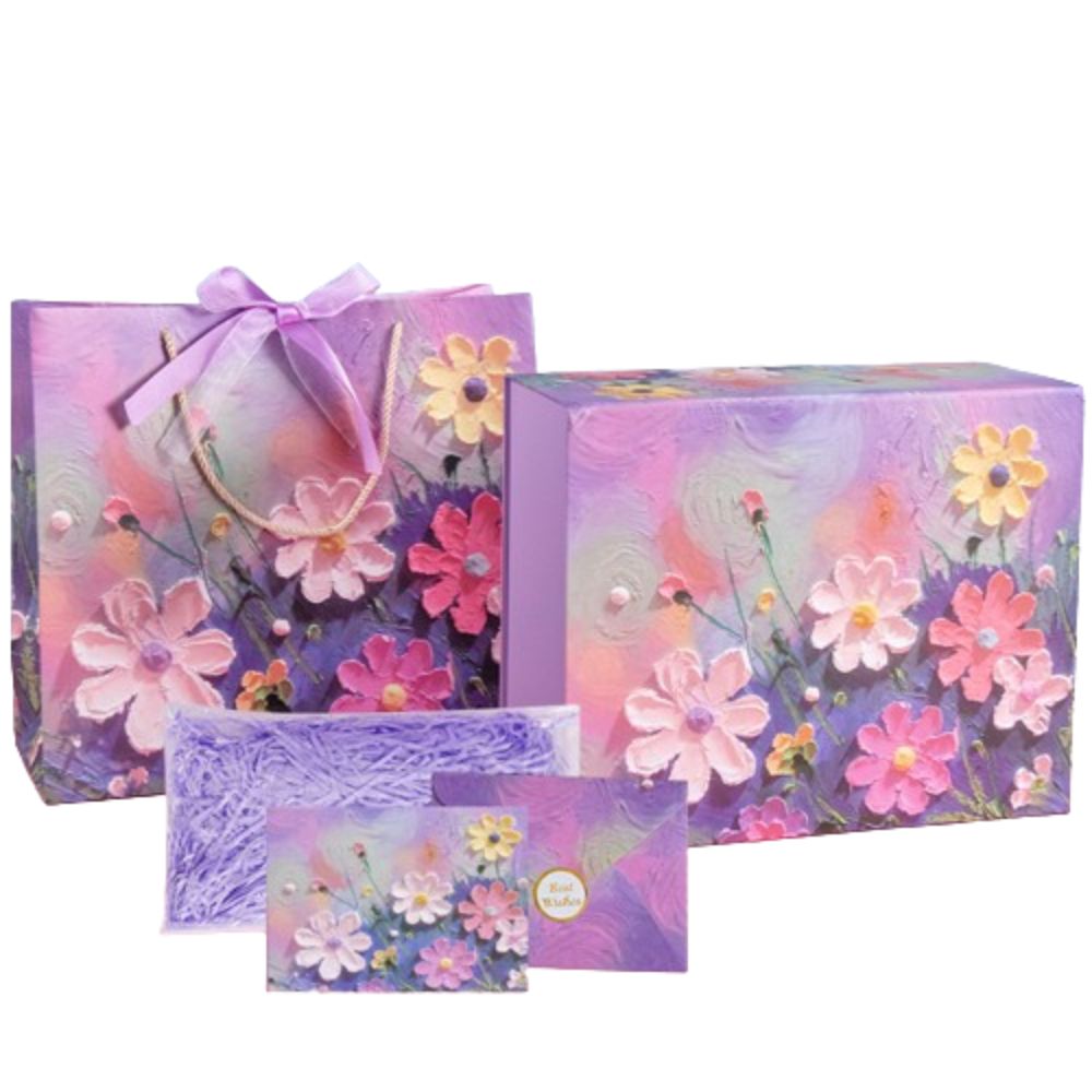 Y-PaperCo. - 3D Chrysanthemum Oil Painting Party Packaging Set - L - 4pcs