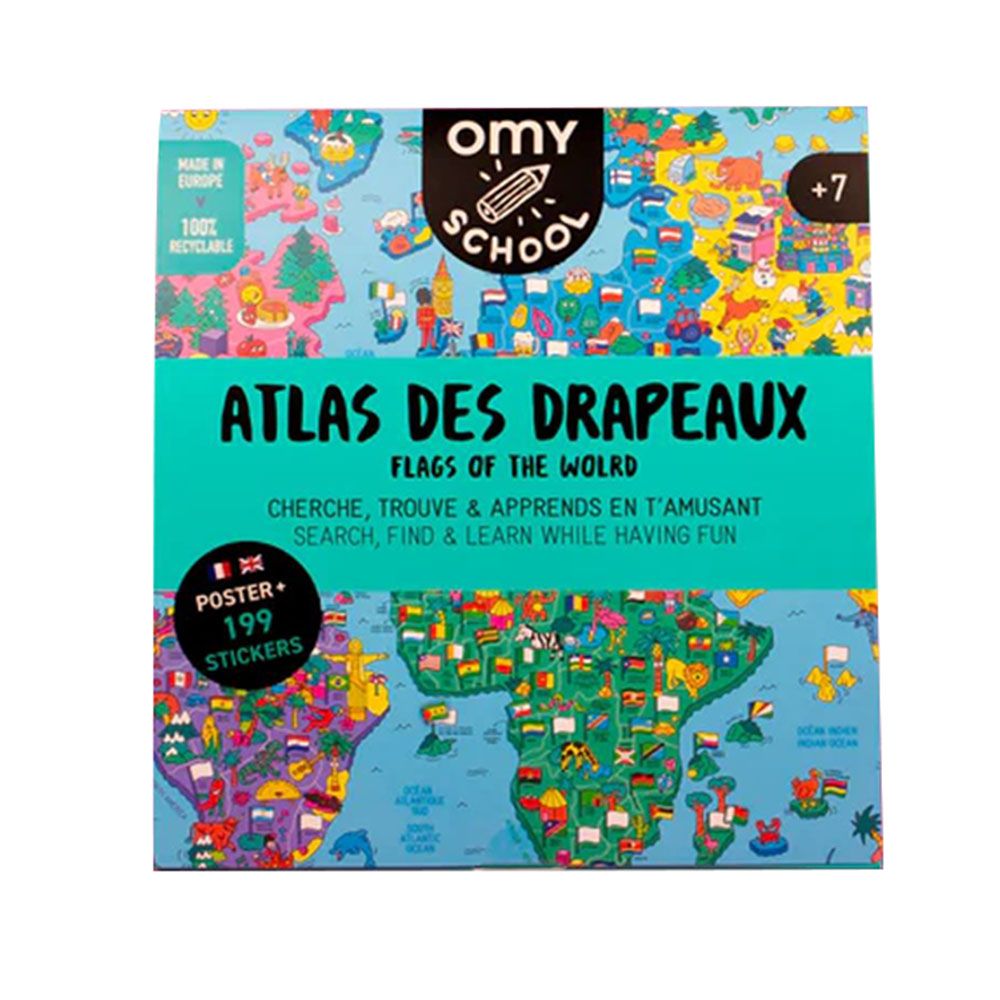 Omy - School Atlas Flags Poster With Stickers Set - 199pcs