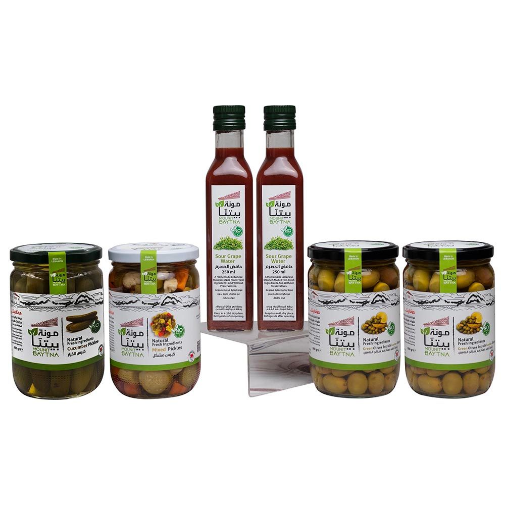 Mounit Baytna - Olives & Lemon Extra - Pack of 2 with Sour Grape Water - Pack of 2 & Pickles - Pack of 2 - Flavour May Vary