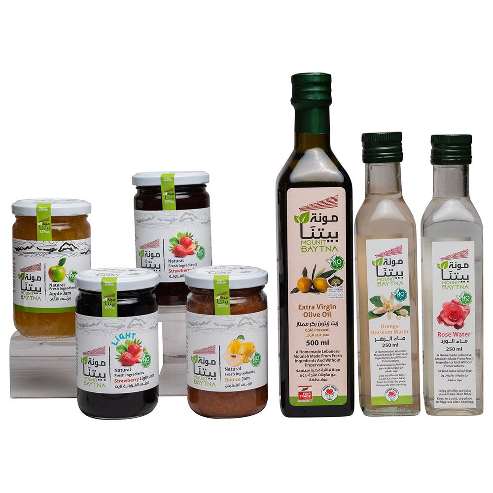 Mounit Baytna - Extra Virgin Olive Oil with Jams - Pack of 4 and Rose or Blossom Water - Pack of 2