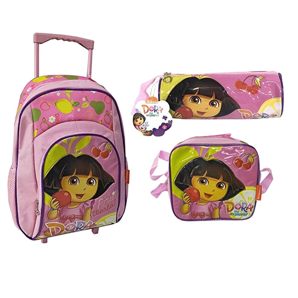 Dora The Explorer - School Trolley Bag - 14-Inch, Lunch Bag And Pencil Bag Set