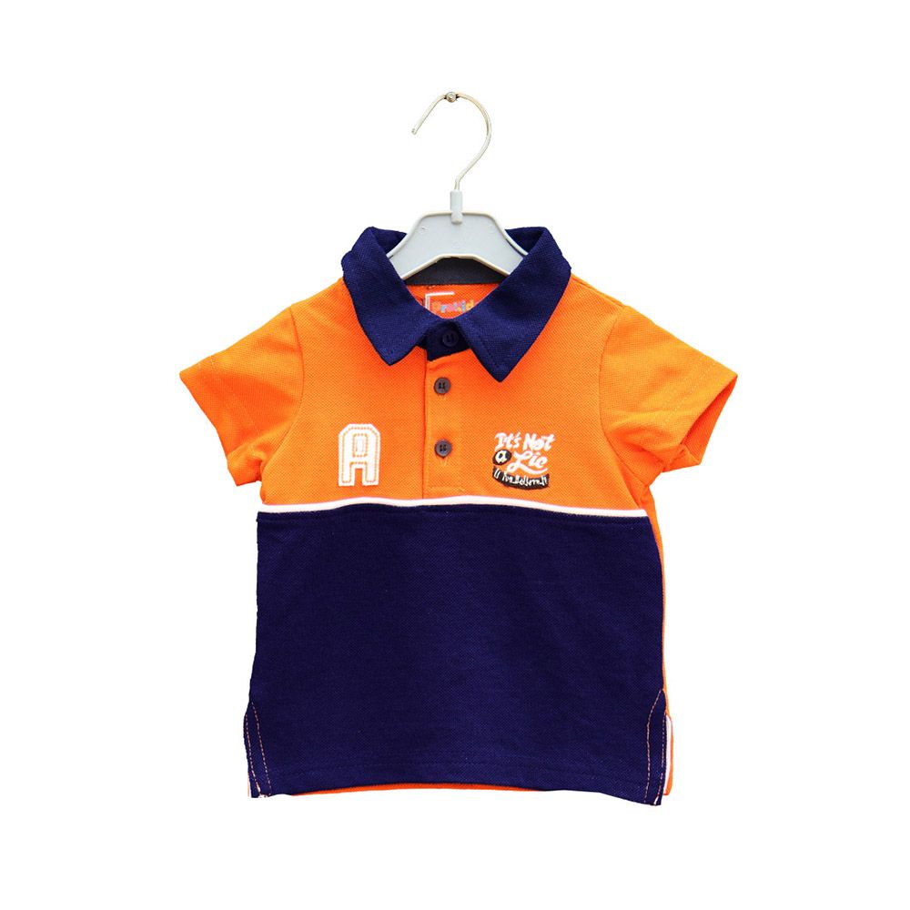 Prokids - Baby Button Up Polo Shirt - Red Orange & Navy