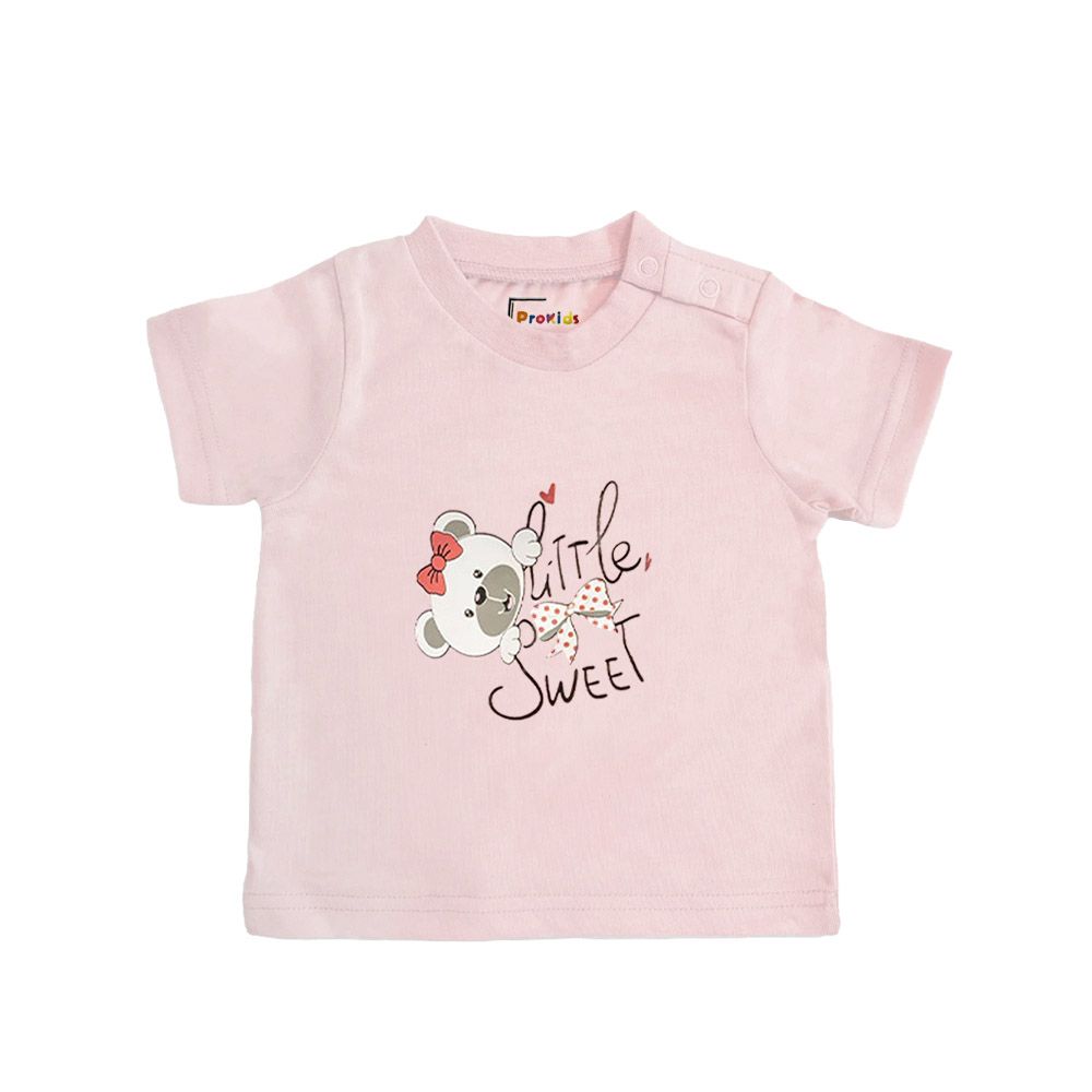 Prokids - Baby Crew Neck Printed T-Shirt - Baby Pink