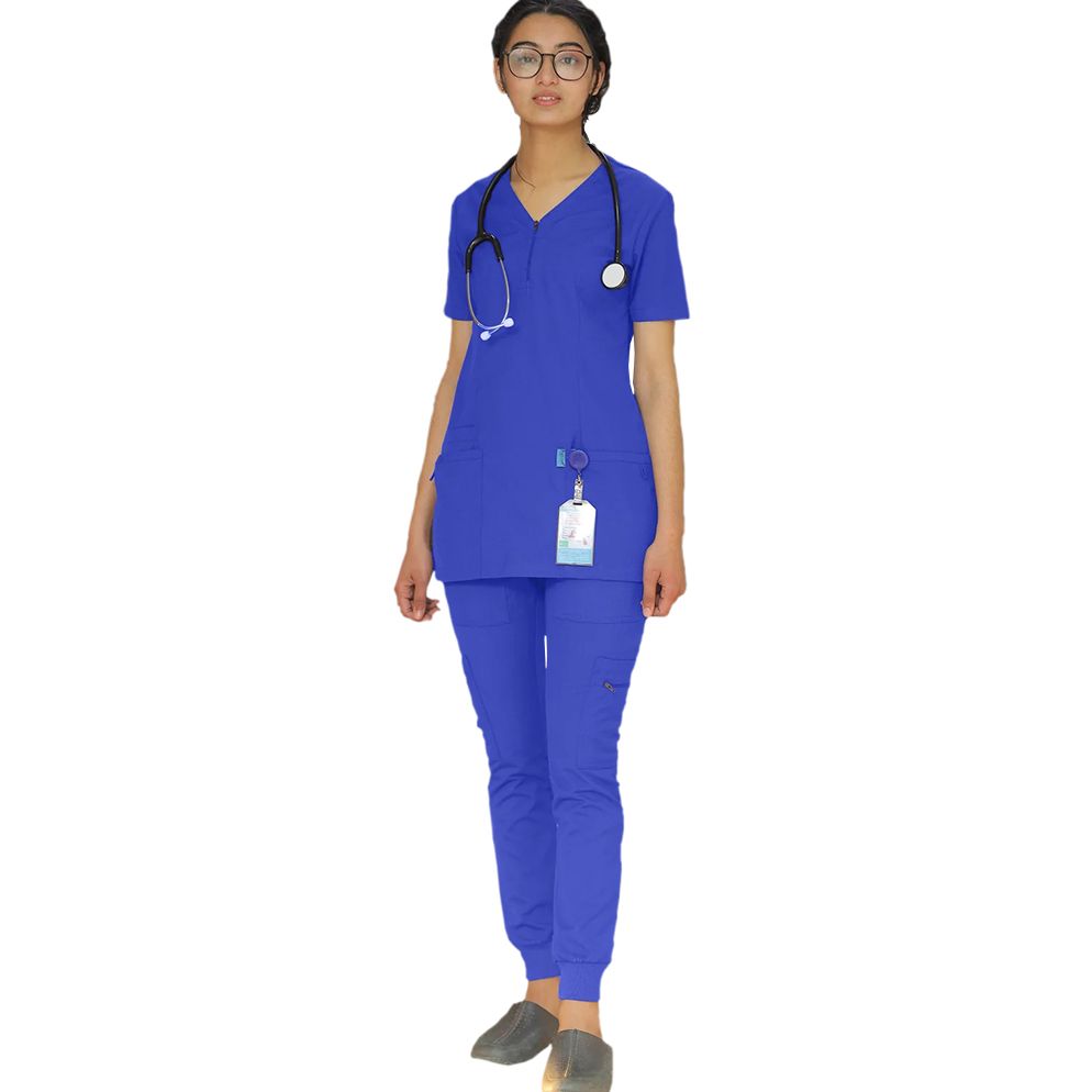 Prokids - Female Zipper Oslo Scrub Suit V Neck - Ceil Blue