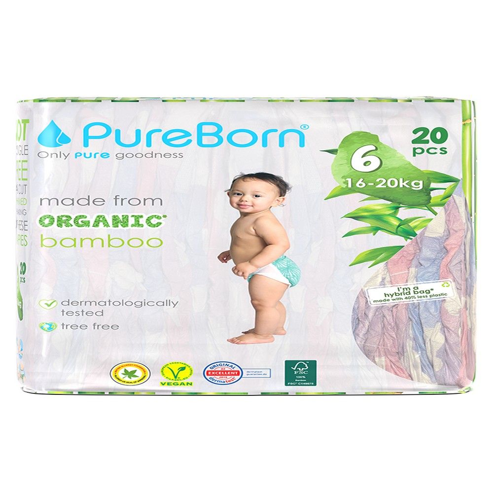 Pureborn - Size 6 Organic Diapers 16-20Kg 20s - Single Pack - Cloud