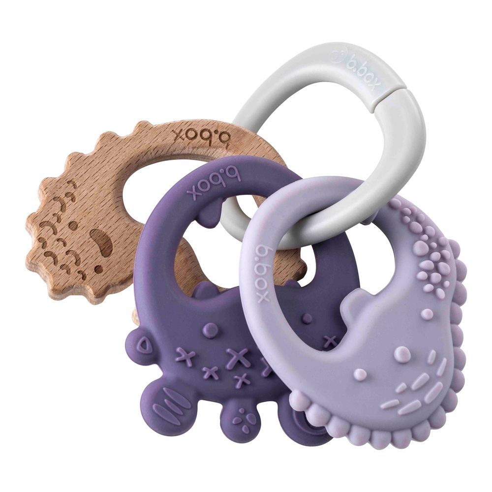 B.box - Trio Teether With Hanging Ring - Peony - 4pcs